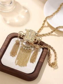 1 mặt dây chuyền nữ Algeria, đính đá lấp lánh, trang sức cao cấp phong cách cung đình, phụ kiện cô dâu dự tiệc. - Vàng - Xem 12