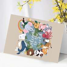 Tarjeta de felicitación premium cuadrada de la edición Seidel para bebé recién nacido (con sobre) - Serie de tarjetas para bebé: Para "pequeño/a" (niño/niña) - Tema de boleto del mundo animal (EQ116 SW024) - A - Ver 7