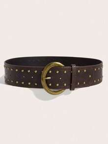 1pc Women's Dark Western Style Heavy Studded Wide Waist Belt - 1pcs - View 2