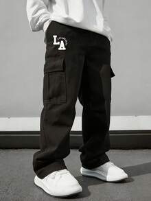 1pc Young Boy Solid Color Simple Casual Comfortable Outdoor Sports Straight Leg Pants - Black - View 8