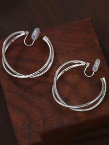 2只夸张双层可旋转大号耳环，简约金属夹式耳环，适合无耳洞人士佩戴 - clip - 查看 3