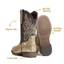 Girls Cowgirl Boots Glitter Toddler Cowboy Boots Child Mid Calf Riding Shoes Party Birthday Dress Up For Toddler/Little/Big Kid - 金色 - 查看 4