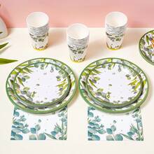 Vine Tree Pattern Disposable Tableware Set, 7/9 Inch Party Plates, Disposable Paper Plates, Cups, Napkins, Suitable For Festivals, Weddings, Engagements, Birthdays, Parties, Celebrations - Multicolor - View 5