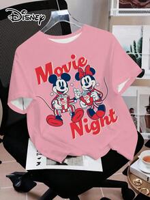 Áo thun nam Disney Mickey & Minnie Mouse kiểu dáng thường ngày, thích hợp mặc ở nhà. - Hồng - Xem 1