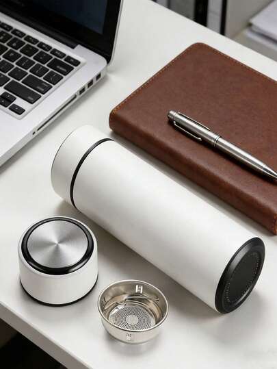 1 bình giữ nhiệt chân không bằng thép không gỉ 304 màu trắng, dung tích 350ml, kèm sticker Giáng sinh, thiết kế chữ tối giản, cốc xách tay tiện dụng cho học sinh.