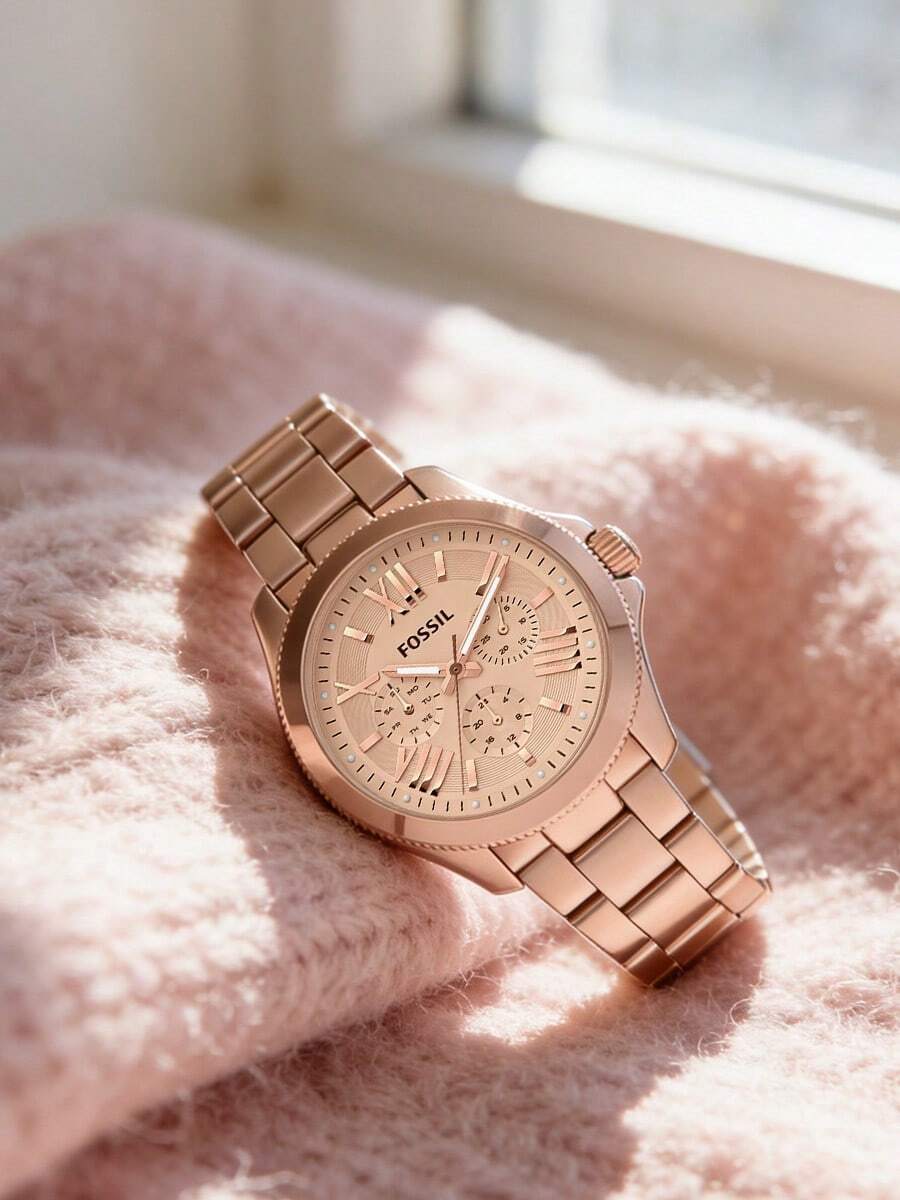 1 chiếc đồng hồ Fossil nữ, máy quartz, mặt số kim, vỏ thép không gỉ, mặt kính khoáng chống trầy xước, thích hợp đeo hàng ngày và làm quà tặng, Model: AM4511