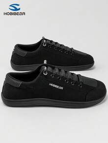 HOBIBEAR 宽鞋头极简赤足鞋,单绑带设计,男女通用,简约透气,舒适越野跑鞋,PU皮革鞋面 - 全黑色 - 查看 4