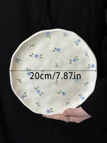 1 件 INS 风格可爱蓝色碎花陶瓷餐盘，手工捏制不对称釉面食物拼盘，家用餐具，牛排意大利面沙拉甜点水果盘，送给男朋友/女朋友的节日礼物 - 彩色 - 查看 3