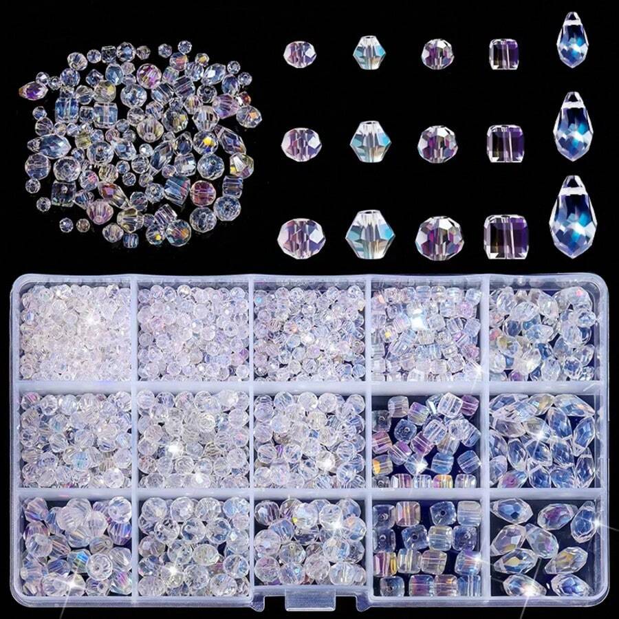 混合透明AB彩水晶玻璃珠，适用于珠宝制作 - DIY手链、项链、耳环手工材料 - 彩色 - 查看 1
