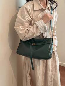 Hevel 夏季 PU 女士单肩包，可调节肩带，适合日常、通勤、购物、约会、上学等多种场合，复古风格，斜挎包 - 綠色 - 查看 3