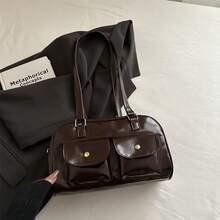 1 buah Tas Tangan Wanita Minimalis Retro dengan Dekorasi Resleting dan Pegangan Ganda untuk Penggunaan Sehari-hari dan Perjalanan Kasual - Kopi - View 10