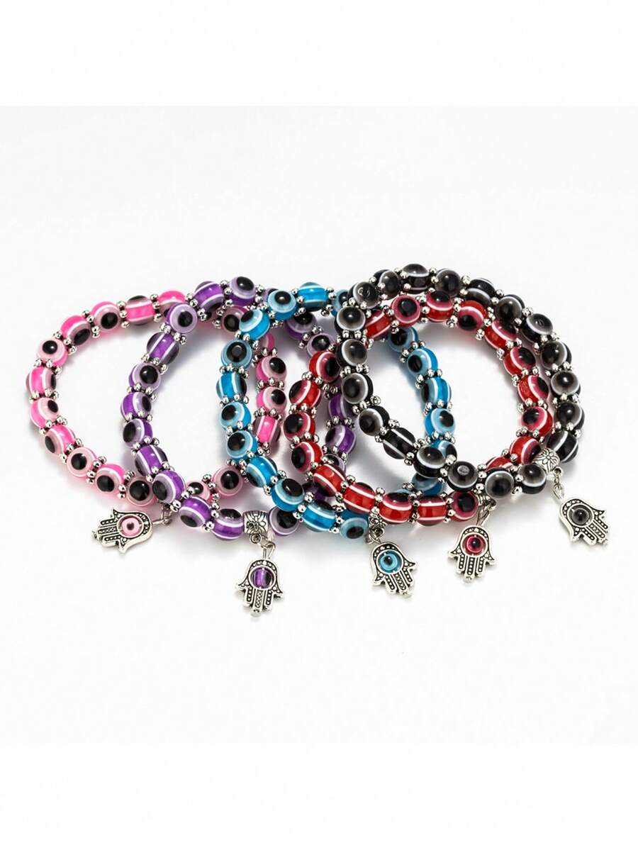 Colourful Evil Eye Bead Bracelets, Bohemian-Style Bracelets, Vintage And Niche Jewellery; Perfect For Everyday Wear, Holiday Fashion Accessories, And As Lucky Gifts. - EY6126BK00 - View 1