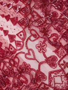 Đầm ren cổ chữ V màu đỏ cao cấp mới về, kèm khăn choàng, đầm dạ hội tặng kèm khăn choàng. - Đỏ - Xem 3