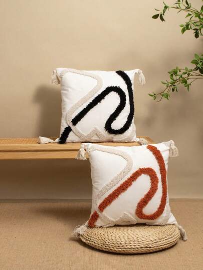 2pcs Geometric Pattern Pillow Covers, Bohemian Velvet And Chenille Embroidery Decorative Cushion Covers For Bedroom, Living Room Sofa, Outdoor Lounge Chair, Garden Party, Home Decor, 30*50cm 45*45cm, Seasonal Use