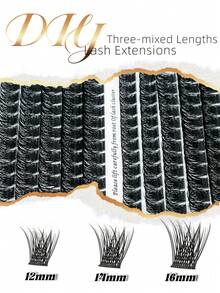 Colash 144pcs C-Curl Thick & Dense Eyelash Clusters, DIY Eyelash Extension, Thick Cat Eye Lash Clusters, Lengthening Lash Clusters, Length 12-16mm, Eyelash Clusters, Eyelash Clusters, Individual Lashes, False Eyelashes - C - View 3