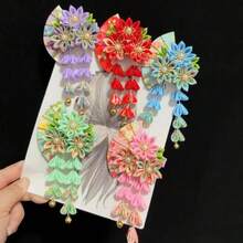 Japanese Kimono Headwear Ancient Style Handmade Flower Hair Clip Cloth Sweet Tassel Flower Hairpin - A7 - 查看 11