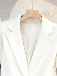 Women's Short Sleeve Solid Blazer, Collared Front Button Pocket Jacket, Lightweight Business Casual For Office, Commuting, Daily, Spring Summer Fall - White Short-sleeved Shirt - View 6