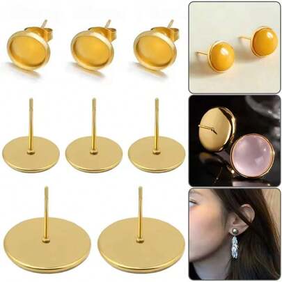 Đế phẳng bằng thép không gỉ cho khuyên tai, dùng để tự làm đế khuyên tai, làm trang sức, phụ kiện mặt dây chuyền.