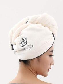 女士柔软吸水刺绣大号浴巾（35.4英寸 x 70.9英寸）/ 浴帽（9.8英寸 x 25.6英寸） - 白色刺繡加大浴巾浴帽2件套 - 查看 10