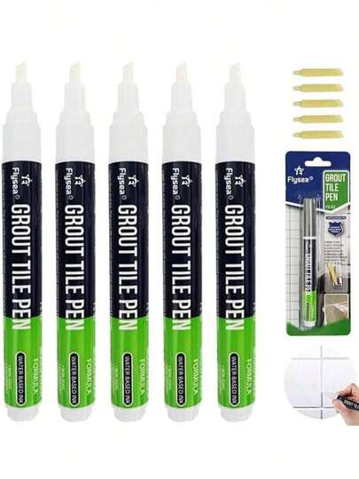 5PCS Grout Pen With 5 Tips - 2-In-1 Dual Tip (3.0mm Round & 6.0mm Oblique) Tile Repair Kit, Waterproof Grout Sealer Bathroom Kitchen Floor Wall Tiles
