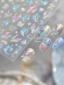 梦幻果冻美甲贴纸，全息美人鱼尾巴3D立体优雅美甲装饰 - 淺藍色 - 查看 4