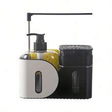 4 em 1 Dispenser de Sabonete com Bomba Dupla + Esponja de Polpa de Madeira + Suporte para Pano, Suporte de Armazenamento para Pia de Cozinha, Sabonete Líquido e Detergente de Louça Tipo Pressão Tudo em Um, Utensílio Prático para Feriados - multicolorido - Visão 11