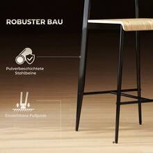 Set Of 2 Bar Stools With Footrest, Metal Frame, Seat Height Of 66 Cm, Easy Assembly, Industrial Design, Natural Wood And Black. - Natural Wood Color - View 6