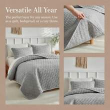 3-teiliges gestepptes Tröstergarnitur, minimalistischer Sommersteppdecke, Doppelbett Bettwäsche-Set mit 3 Teilen, weich atmungsaktiv für alle Jahreszeiten, minimalistisch gesteppte Decke, leichte Klimaanlage Steppdecke, 4-Jahreszeiten Bettüberwurf mit Kissenbezügen, gesteppter Wohndecke für Schlafzimmer, maschinenwaschbar für Zuhause/Studentenwohnheim (1 Bettüberwurf + 2 Kissenbezüge) - Grau - Übersicht 5