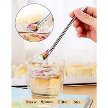 Yerba Mate Bombilla Gourd Drinking Filter Straws 304 - Stainless Steel 6.1 Inch Long Spoon Bombillas Straws For Mate Tea Set Of 3 With Cleaning Brush Silver - Silver 3 1 - View 2