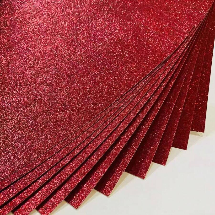 14 piezas de cartulina roja brillante de tamaño A4 y 250 g/m² - Adecuada para scrapbooking, decoración de fiestas de cumpleaños, invitaciones de boda, manualidades DIY - Papelería premium, material de alta calidad, tema fantástico, esencial para entusiastas de la artesanía - 14 hojas de cartulina con purpurina - Ver 1