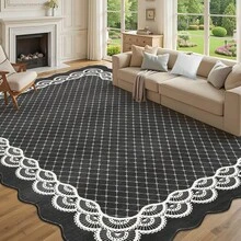 Washable Rugs, Rug Modern Geometric Living Room Rug, Stain-Resistant Scalloped Throw Rugs, Soft Faux Wool Carpet For Bedroom Entryway Office Dorm - Black(120*170cm) - View 3