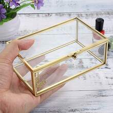 Elegante vetrina rettangolare in vetro vintage con bordo dorato – portagioie con struttura in metallo – vetrina decorativa trasparente da tavolo, ideale per riporre gioielli, anelli e bracciali, e come accessorio per la casa. - oro - Visualizzare 6