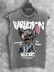 Disney Vintage Washed Stitch American Retro Hand-Drawn Style Print Sleeveless Tank Top - Grey - View 1