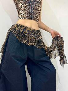 1pc Women's Leopard Print Ruffle Waist Scarf, Asymmetric Sheer Fringe Hip Cover Overlay Belt For Jazz Dance Streetwear Layering Club Outfit - Multicolor - View 13