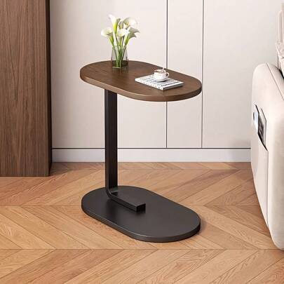 1 pezzo Tavolino laterale semplice a forma di C, con struttura in metallo e piano in legno - Portatile, stabile, facile da pulire, robusto e durevole. Adatto per divani, camere da letto, uso interno/esterno, come regalo per le vacanze, decorazioni per il soggiorno e mobili moderni.