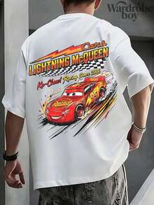 Disney Printed T-Shirt,Men's Lightning McQueen, Disney Cars Hoodie, Pixar Cars Radiator Springs TT-Shirt,Unisex,High-Quality Pure Cotton T-Shirt,Suitable For All Seasons, Comfortable And Breathable| Exquisite Design | The Best Choice For Giving Gifts - 白色 - 查看 2