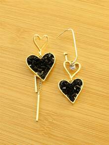 1 par de pendientes colgantes asimétricos de corazón negro con borlas románticas para mujer, joyería exagerada como regalo para el Día de San Valentín/Cumpleaños - Multicolor - Ver 6