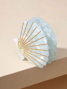 1pc Light Blue Shell Hair Claw, Gilded Line Design, Girly Vibe Hair Clip - Baby Blue - View 4