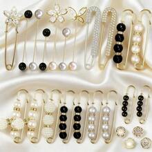 24pcs Faux Pearl Scarf Brooch Set, Various Hijab Headscarf Clips, Shawl Pins For Women, Metal & Faux Pearl,Beach,Holiday - Multicolor - View 9