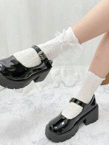 1/2/3/6 pares de calcetines de media caña versátiles y dulces con adornos de encaje, trenzados y lazos estilo Lolita - Multicolor - Ver 5