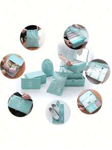 Bộ 9 món đồ du lịch, túi đựng đồ chống thấm nước, đồ dùng cần thiết khi đi du lịch, túi đựng đồ đa năng có khóa kéo dung tích lớn, túi đựng đồ vệ sinh cá nhân, túi đựng mỹ phẩm. - Xem 9