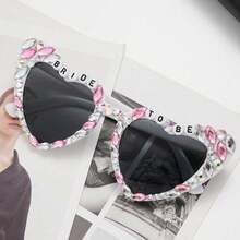 1pc Women's Heart-Shaped Fashionable Glasses, Inlaid With Artificial Pearls BRIDE TO BE Decorative Glasses, Summer Party And Wedding Supplies, Popular - A - 查看 4