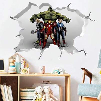 Marvel 漫威3D贴纸 - 复仇者联盟：攀墙绿巨人墙贴 - 客厅、房间装饰、厨房、餐厅、家居装饰礼品、卧室装饰墙贴