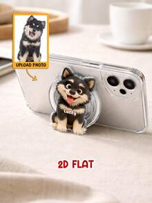 1pc Personalized Pet Photo To 3D Style Cartoon Phone Grip, Custom Dog & Cat Portrait Mobile Stand With Name, Unique Gift For Pet Lovers - As Shown 1 - View 3