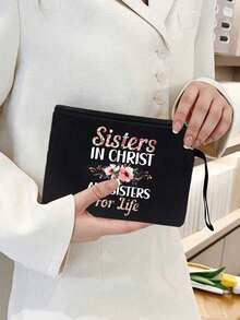 Tote Bag & Makeup Bag Set, "In Christ Are Sisters For Life", Bag For Women, Christian Bible Sisters ,Durable, Ideal Christian Gift, Jesus, Religious Gift,Large-Capacity Shoulder Bag With A Portable Cosmetic Bag, Personalized Gift Bag, Reusable Grocery Shopping Bag, Perfect For Shopping, Commuting, Going Back To School - Multicolor - View 4