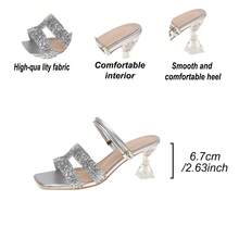 新款夏季女士透明高跟拖鞋，高跟凉鞋 - 銀色 - 查看 6