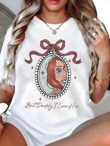 Plussize Women's Casual Tshirt, For Ariel, The Little Mermaid, Sport, Athleisure, Comfortable And Loosefitting Round Neck Printed Tshirt For Casual Attire, Suitable For All Seasons, Machine Washable, Valentine's Day Women's Clothing, Date Outfits - 白色 - 查看 7