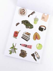 1PC Vintage Travel & Floral Sticker Book - Retro Fruit & Hotel Stamp Sticker Collection, A5 Decorative Album For Journaling, Scrapbooking, DIY Crafts & Planner Decoration - A - View 2