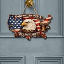 1 buc. Coroană de stea din lemn cu steagul american, imprimată 2D plat, decor agățat, decorare verandă exterioară - A - Vizualizare 8