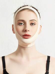 1pc Women's V-Shaped Face Mask Band - Facial Bandage, Suitable For Home/Sleep/Sports/Yoga And More Occasions. - Beige - View 4